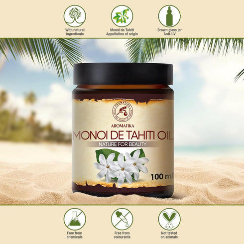 Monoi de Tahiti Carrier Oil, 3.4 Fl Oz, Pure Cold Pressed, Unrefined for Face & Body Care