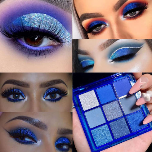 AMY'S DIARY Blue Eyeshadow Palette, Glitter Eye Shadow Makeup, Waterproof Navy Blue Shimmer Palette