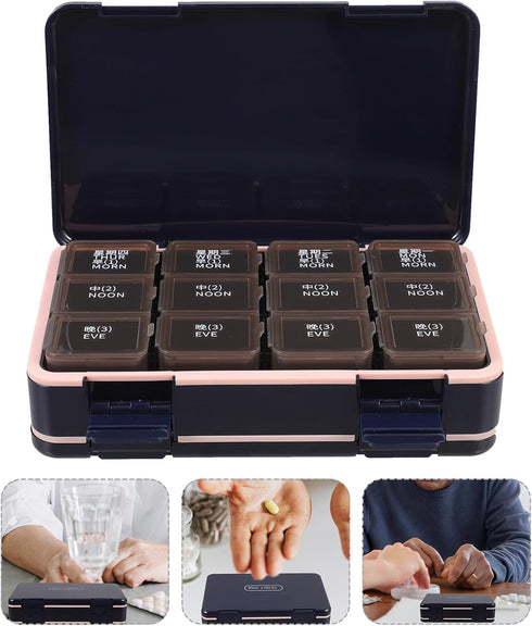 HAKIDZEL 7-Day Weekly Pill Organizer Box Large Capacity Double-Layer Sealed Medicine Container for Daily Morning Noon