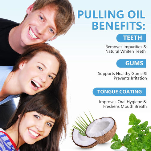 Coconut Oil Pulling Mouthwash, 237ml, Whitening Mint Flavor for Fresh Mouth, Teeth Whitening & Gum Health