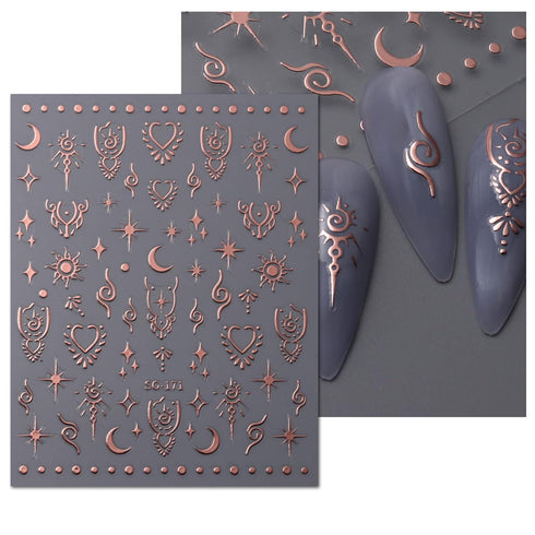 JMEOWIO 9 Sheets Moon Star Nail Art Stickers Decals Self-Adhesive Sun Nail Supplies for Decoration Accessories