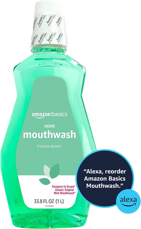 Amazon Basics Mint Mouthwash, Fresh Mint Flavor, 1 Liter, 33.8 Fl Oz (Pack of 1)