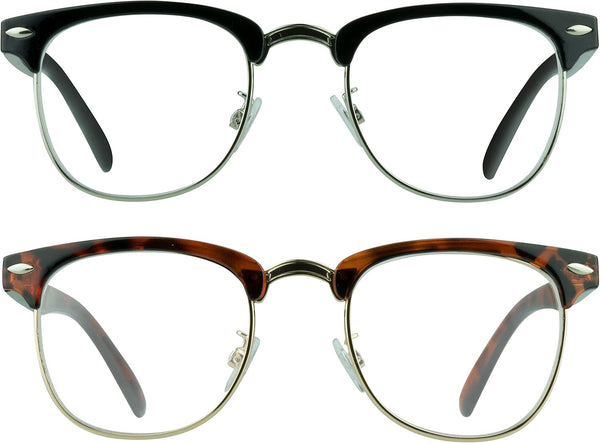 proSPORT Reading Glasses +1.25 to +6.00 - Vintage Horn Rimmed Semi-Rimless Black Silver & Gold Tortoise Frame