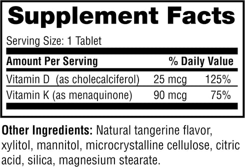 Twinlab Vitamin D3 1000 + K2 Dots - Bone & Heart Health - Immune Support - 25 mcg, 60 Tablets (1000 IU)