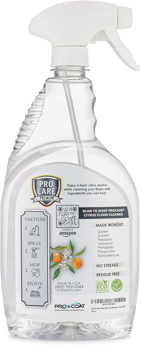 ProCare Citrus Floor Cleaner: 32oz Spray Bottle for Tile, Stone, Laminate, Vinyl & Natural Wood Floors