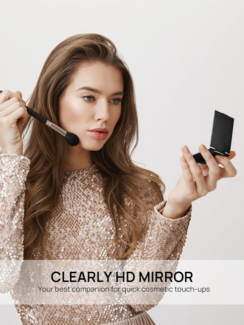 Portable Folding Mirror, Ultra-Slim Durable Makeup Tabletop Mirror for Travel, Mini Size, Black, 3.3''