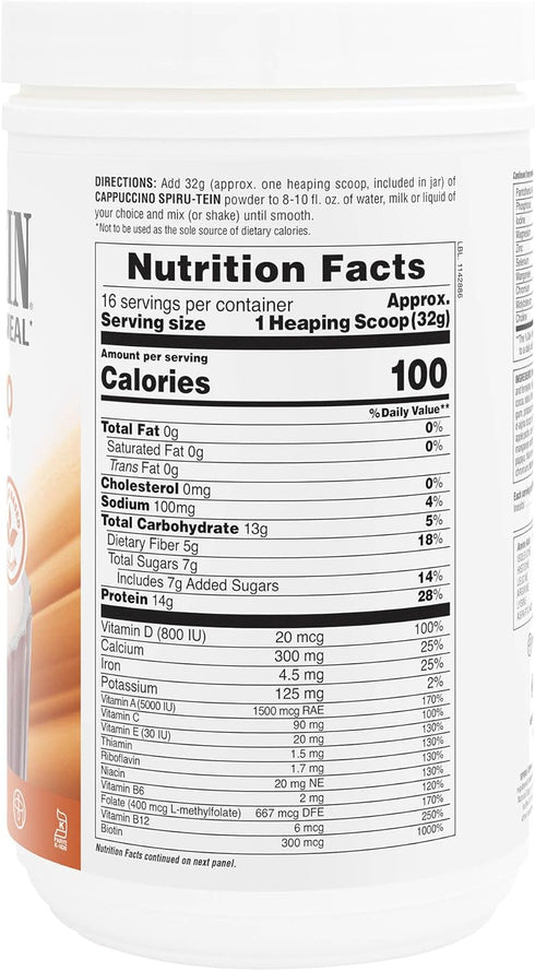 SPIRU-TEIN Shake - NaturesPlus, Cappuccino Flavor, 1.1 lbs, Plant Based Meal Replacement