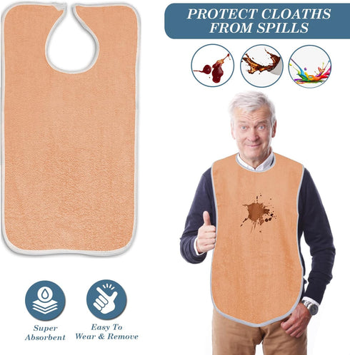 Nobles Health Care Products Pack 6 of Terry Adult Bib with hook and loop Closure (Peach)