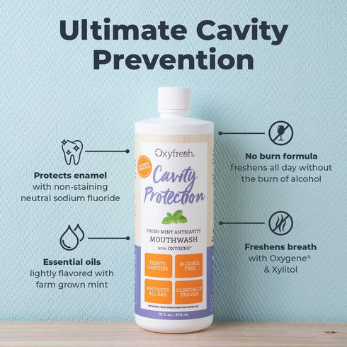 Oxyfresh Cavity Protection Fluoride Mouthwash, Anticavity for Sensitive Teeth, Non-Staining, Alcohol Free, 16 oz.