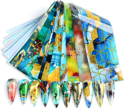 Marble Texture Nail Foil Transfer Stickers, Colorful Oil Painting Designs Nail Foil Decals for Women Girls DIY Tips
