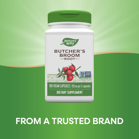 Nature's Way Butcher's Broom Root - Traditional Leg Vein Support - 100 Vegan Capsules
