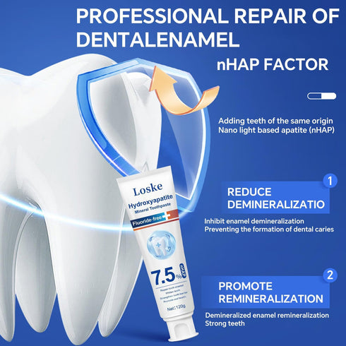 Loske (2) Hydroxyapatite Toothpaste for Stronger Teeth, Natural Remineralization Formula, Fluoride Free Whitening