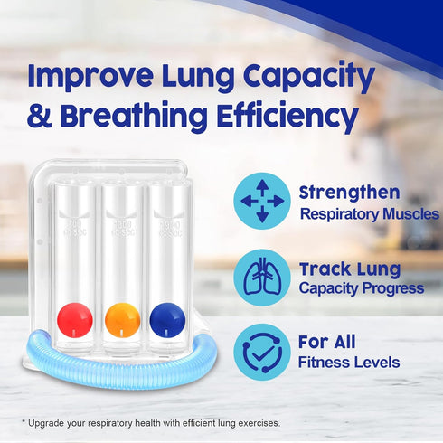 Lung Exerciser Device, Breathing Exercise Device for Lungs, Upgraded Capacity 1900cc/sec, Improves Lung Function