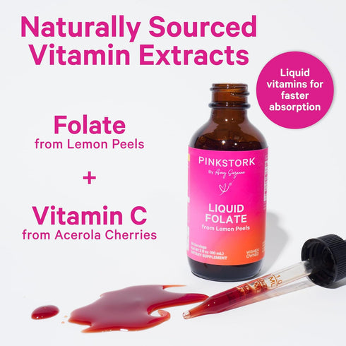 Pink Stork Liquid Folate Drops, Natural Whole-Food Methylfolate from Lemon Peel, 2 oz, Non-GMO, Prenatal