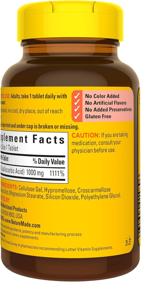 Nature Made Extra Strength Vitamin C, 1000 mg, 100 Tablets, Dietary Supplement for Immune Support, 100 Day Supply