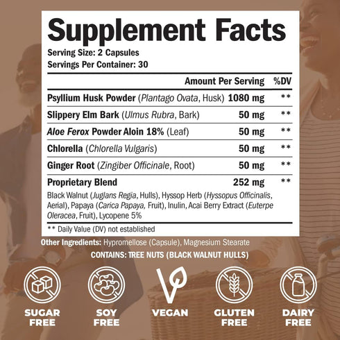 Psyllium Husk Powder Capsules - Dietary Fiber Supplement for Digestive Health - 60 Vegan, Non-GMO Capsules