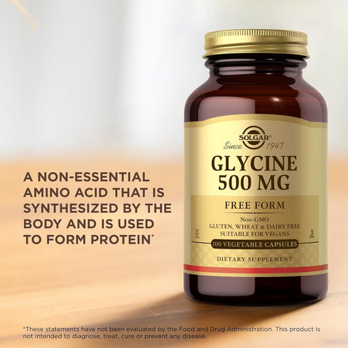Solgar Glycine 500 mg, 100 Vegetable Capsules, Non-GMO, Vegan, Gluten Free, Dairy Free, Kosher