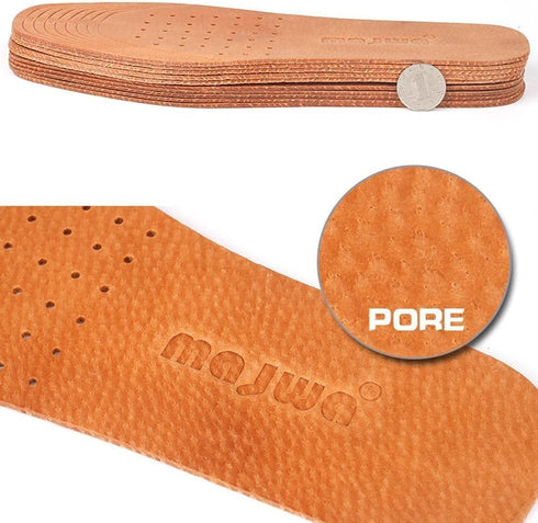 Absorbent Ultra Thin Pigskin Leather Insoles for Stinky Feet, Foot and Shoe Odor Inserts, 4 Pair