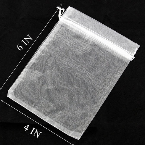 100 Count Organza Drawstring Gift Bags for Jewelry, Sheer Fabric 4x6 Inch Medium Size Treat Pouch for Parties