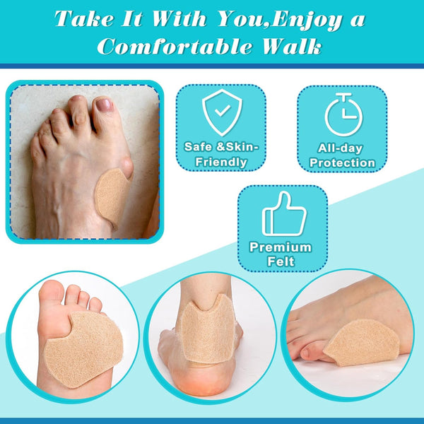 SATINIOR 30 Pcs Foot Pads for Dancer Sesamoiditis, Large Area Corn Pads, Metatarsal Felt Cushion Pads for Pain Relief