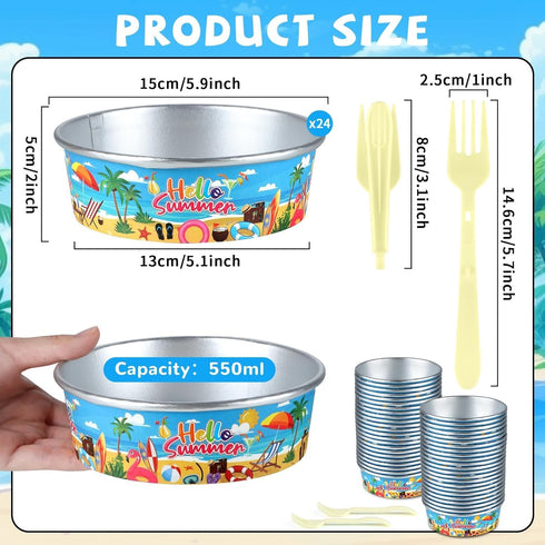 gisgfim 24 Set Pool Party Supplies 18.6oz Summer Beach Party Disposable Bowls Ice Cream Cups Hawaiian Paper Serving Bowls Beach Serving Tableware for Snack Food Kids Tropical Birthday Decor 24 Guests by gisgfim