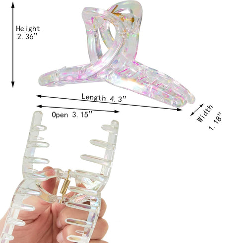 Iridescent Hair Claw Clips for Women and Girls - Colorful Strong Jaw Clips (3 Pcs)