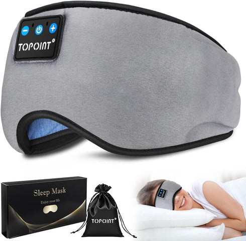 TOPOINT Sleep Mask Headphones with Wireless Bluetooth 5.3, Eye Mask with White Noise for Sleeping, Timer, 14 Hours for