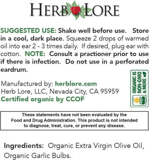 Herb Lore 2 oz Garlic Ear Oil Drops Soothes Dry, Itchy, or Clogged Ears for Kids & Adults - fl