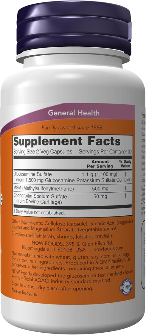 NOW Supplements, Glucosamine & MSM plus Chondroitin Sulfate, Joint Health*, 60 Veg Capsules