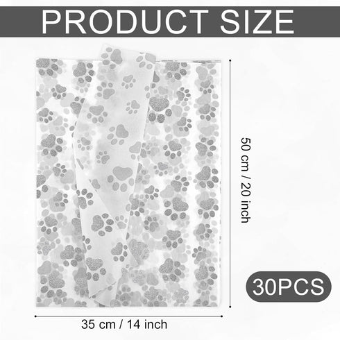 30pcs Dog Paw Tissue Paper, 20x14in Cute Paw Print Tissue Paper Puppy Paws Tissue Paper Sheets Gift Wrapping Tissue Paper for Gift Packaging Wedding Birthday Party Supplies(Silver)