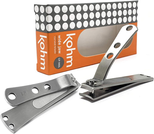 KOHM Curved Nail Clippers with Nail File - Heavy Duty Stainless Steel Toe Nail Nippers for Men, Women, Seniors