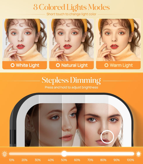 Gospire Lighted Travel Makeup Mirror, 3X Magnification Rechargeable Mini Mirror with Adjustable Light - Black