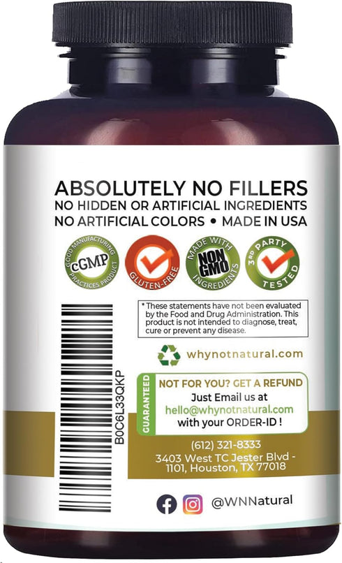 Why Not Natural 4-in-1 Organic Black Maca Root, Ashwagandha, Fenugreek, Panax Ginseng Capsules - 120 Count
