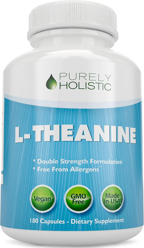 Purely Holistic L-Theanine 200mg Double-Strength, 180 Vegan Capsules, Non GMO & Gluten Free, 6 Month Supply