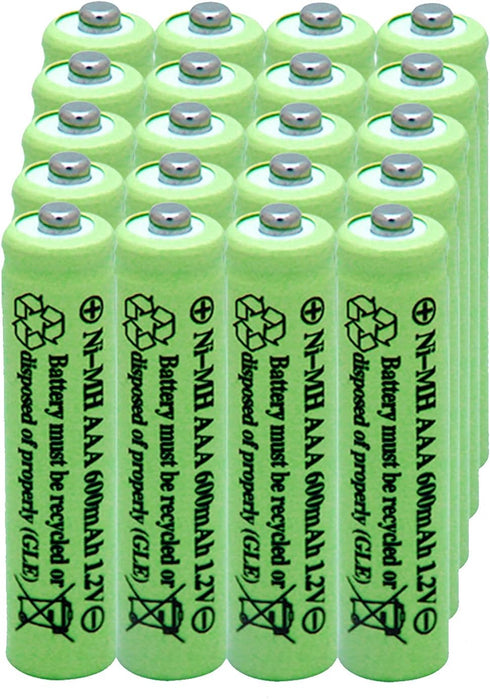 Solar Light Batteries AAA NiMH 600mAh 1.2V Rechargeable for Garden Solar Lights and Remotes (20 Pcs)