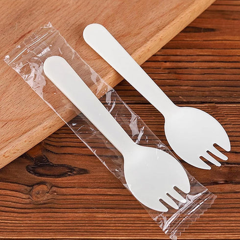 100PCS Disposable Sporks, Eco-Friendly Durable Plastic 2 in 1 Forks and Spoons for Lunch, Picnics, Restaurant, Party