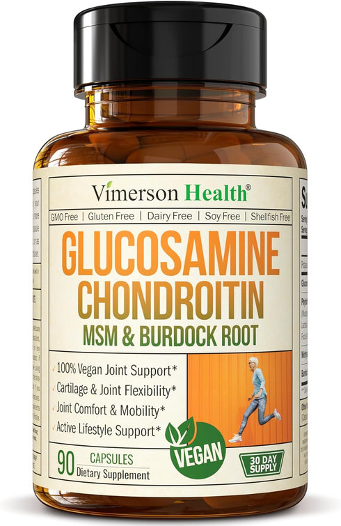 Vegan Glucosamine Chondroitin, 90 Caps Joint Support Supplement without Shellfish, Plant-Based & Non-GMO