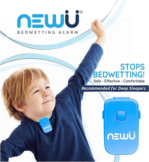 NewU Bedwetting Alarm, Blue; Full Featured with 8 Loud Tones & Strong Vibrations for Deep Sleepers, Boys & Girls