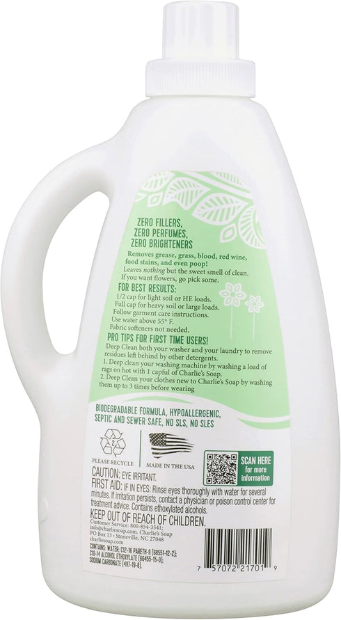 Charlie’s Soap Laundry Liquid (100 Loads, 1 Pack) 75.0 Fl Oz Natural Deep Cleaning Hypoallergenic Laundry Detergent – Eco-Friendly, Safe and Effective