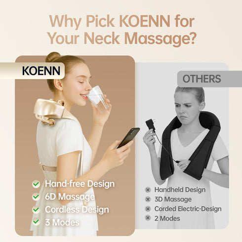 KOENN 6D Neck Massager for Pain Relief Deep Tissue, Cordless Shiatsu Back Massager with Heat, Electric Kneading