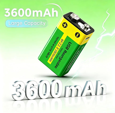 Svenirven 9V Battery,3600mAh 9V Rechargeable Batteries for Smoke Detector