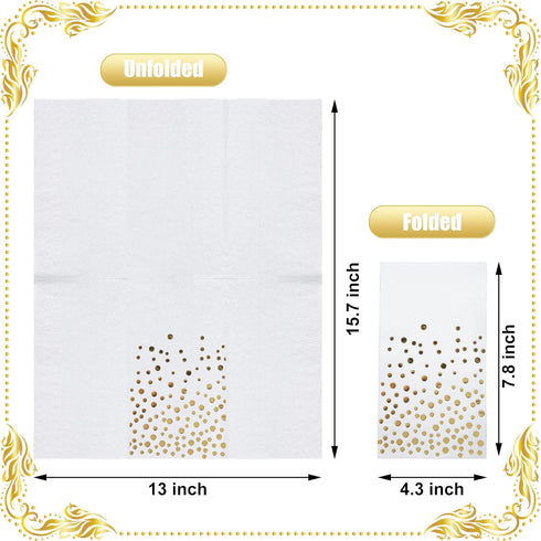Pack 120 of Gold Foil Guest Napkins White and Golden Polka Dots Disposable Hand Towels Metallic Dinner Paper Napkins