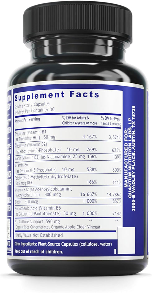 QNL Max Energy Bs - B Complex Vitamins for Women & Men - Offers Liver Support - Natural Energy Supplement - Brain Health Supplement - 60 Plant-Source Capsules