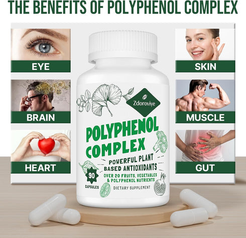 2250 MG Polyphenols Supplement, Over 20 Fruits & Vegetables, Powerful Antioxidants, 90 Capsules