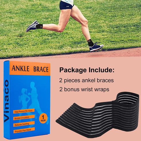 Vinaco Ankle Brace - 2 Pack Breathable Ankle Support for Sprained Ankle, Adjustable Wrap for Men & Women