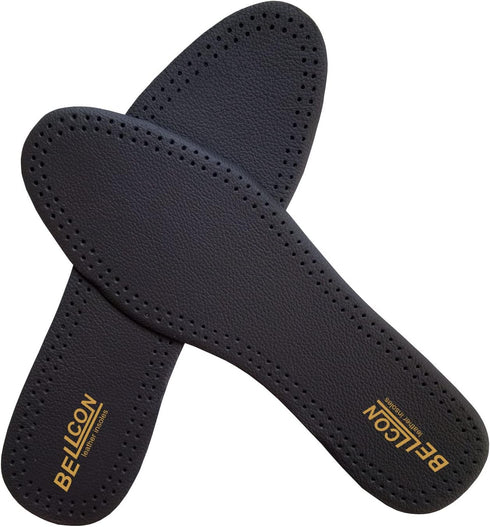 Leather Insoles for Men, Black Thin Inserts for Dress Shoes, Nonslip Shoe Pads (3 Pairs, US 9-9.5)