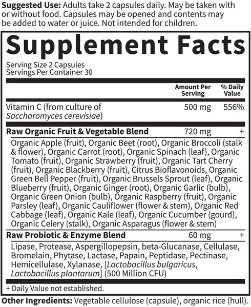 Garden of Life Vitamin Code Raw Vitamin C, 60 Capsules, 500mg Whole Food Vitamin C, Probiotics, Vegan, Gluten Free