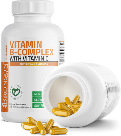 Bronson Vitamin B Complex with Vitamin C, Immune Health, Energy Support, 250 Vegetarian Capsules