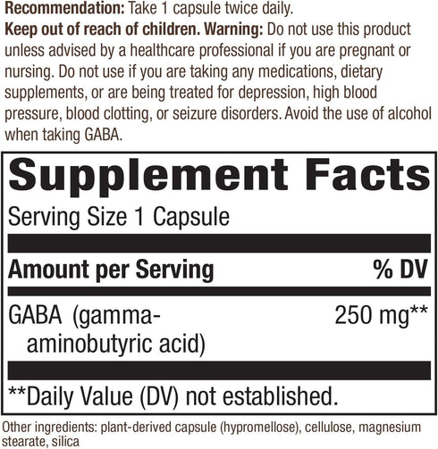Nature's Way GABA Gamma-Aminobutyric Acid, 60 Capsules, Supports Brain Health*