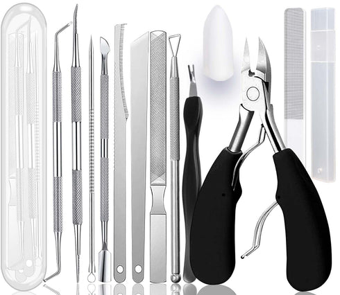 Ingrown Toenail Pedicure Tool Kit, 11 Piece Stainless Steel Nail Care Treatment for Nail Correction and Pain Relief